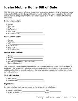 Valid  Mobile Home Bill of Sale Template for Idaho