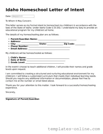 Valid  Homeschool Letter of Intent Template for Idaho