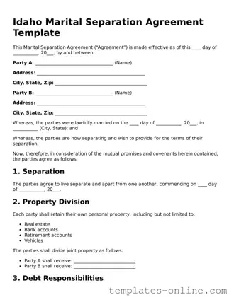 Valid  Marital Separation Agreement Template for Idaho
