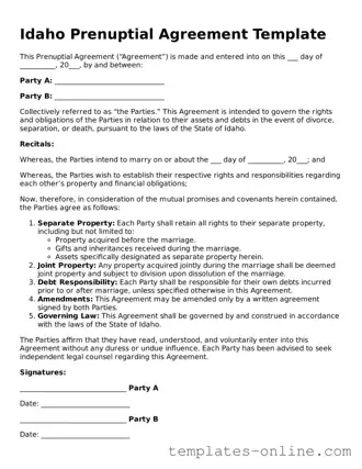Valid  Prenuptial Agreement Template for Idaho