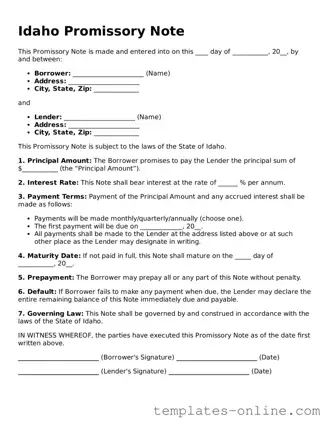 Valid  Promissory Note Template for Idaho