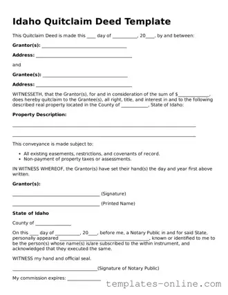 Valid  Quitclaim Deed Template for Idaho