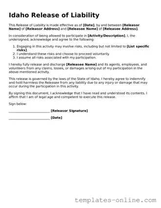 Valid  Release of Liability Template for Idaho