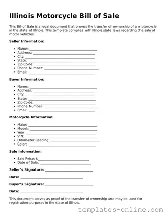 Valid  Motorcycle Bill of Sale Template for Illinois