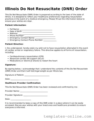 Valid  Do Not Resuscitate Order Template for Illinois