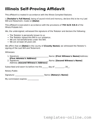 Valid  Self-Proving Affidavit Template for Illinois