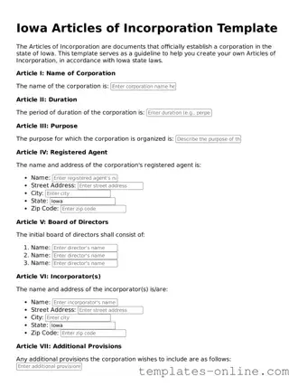 Valid  Articles of Incorporation Template for Iowa