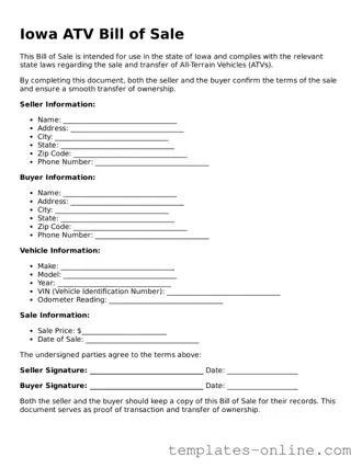 Valid  ATV Bill of Sale Template for Iowa