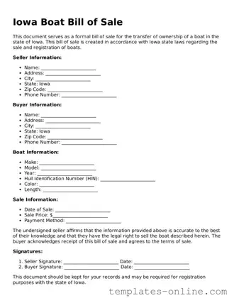 Valid  Boat Bill of Sale Template for Iowa