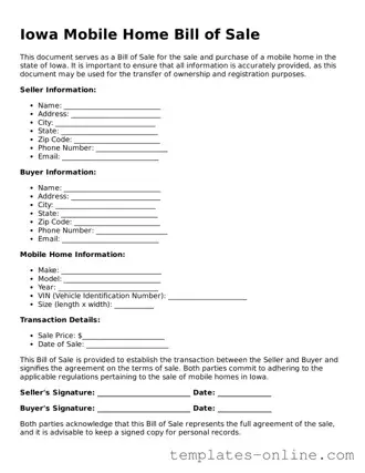 Valid  Mobile Home Bill of Sale Template for Iowa