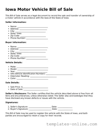 Valid  Motor Vehicle Bill of Sale Template for Iowa