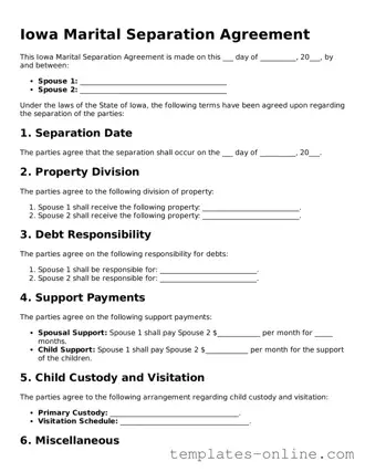 Valid  Marital Separation Agreement Template for Iowa
