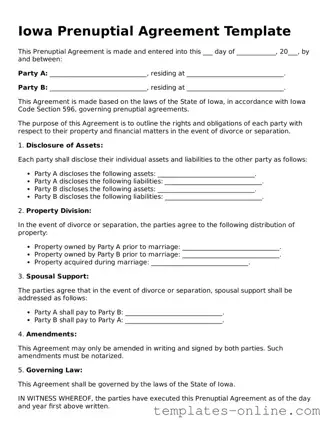 Valid  Prenuptial Agreement Template for Iowa
