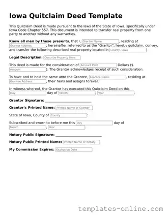 Valid  Quitclaim Deed Template for Iowa