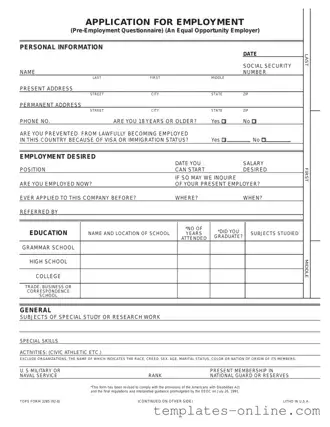 Employment Application Pdf Template