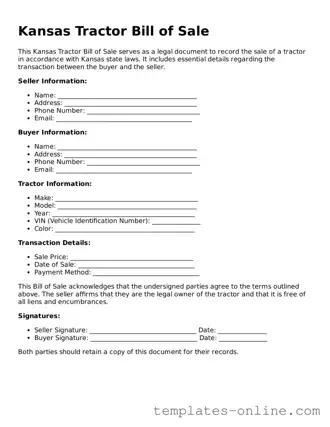 Valid  Tractor Bill of Sale Template for Kansas