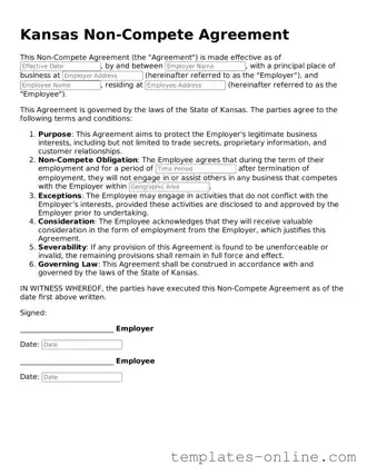 Valid  Non-compete Agreement Template for Kansas