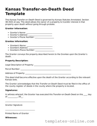 Valid  Transfer-on-Death Deed Template for Kansas