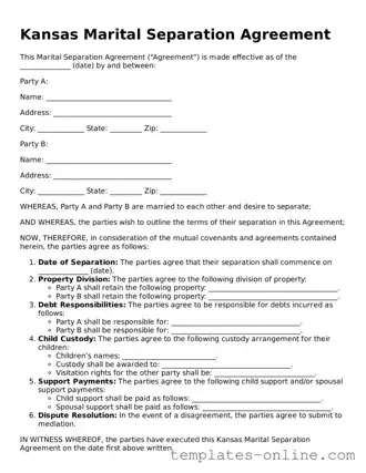 Valid  Marital Separation Agreement Template for Kansas