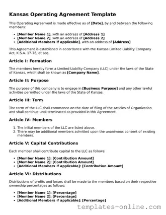 Valid  Operating Agreement Template for Kansas