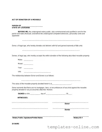 Louisiana act of donation Template