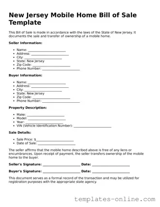 Valid  Mobile Home Bill of Sale Template for New Jersey