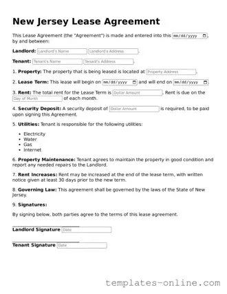 Valid  Lease Agreement Template for New Jersey