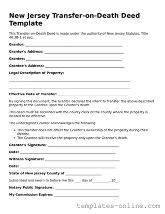 Valid  Transfer-on-Death Deed Template for New Jersey