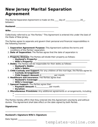 Valid  Marital Separation Agreement Template for New Jersey