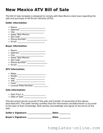 Valid  ATV Bill of Sale Template for New Mexico