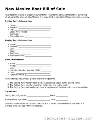 Valid  Boat Bill of Sale Template for New Mexico
