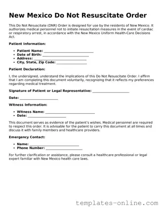 Valid  Do Not Resuscitate Order Template for New Mexico