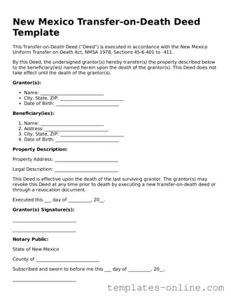 Valid  Transfer-on-Death Deed Template for New Mexico