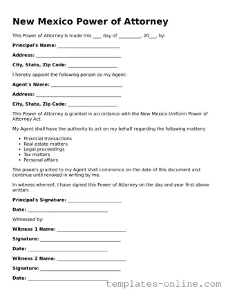 Valid  Power of Attorney Template for New Mexico