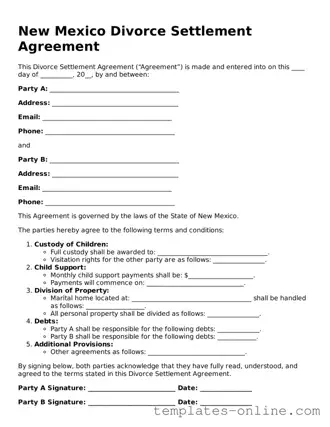 Valid  Divorce Settlement Agreement Template for New Mexico