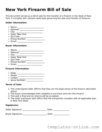 Valid  Firearm Bill of Sale Template for New York