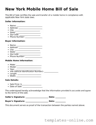 Valid  Mobile Home Bill of Sale Template for New York