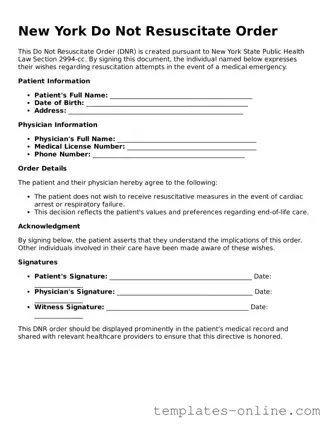 Valid  Do Not Resuscitate Order Template for New York