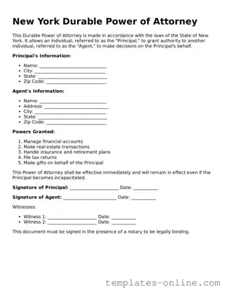 Valid  Durable Power of Attorney Template for New York