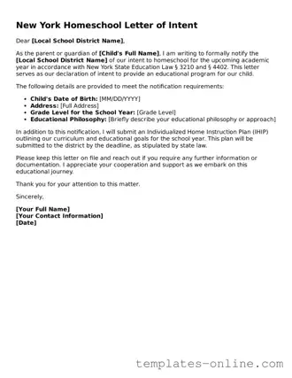 Valid  Homeschool Letter of Intent Template for New York