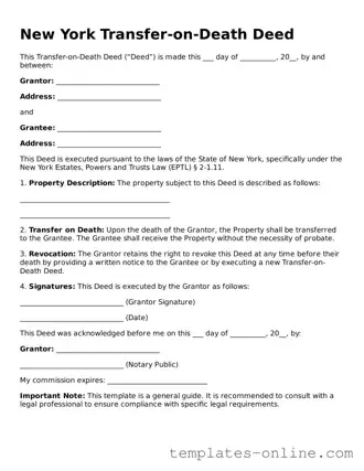 Valid  Transfer-on-Death Deed Template for New York