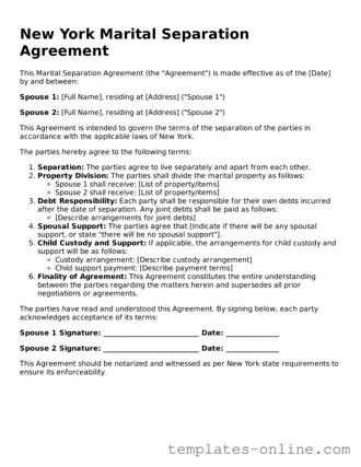 Valid  Marital Separation Agreement Template for New York