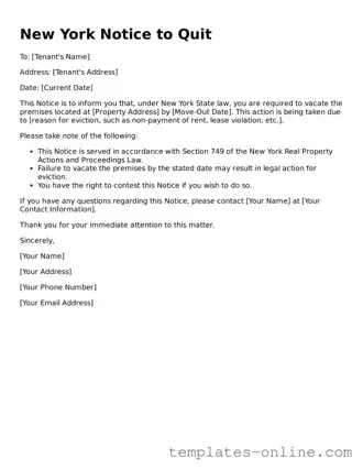 Valid  Notice to Quit Template for New York