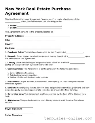 Valid  Real Estate Purchase Agreement Template for New York