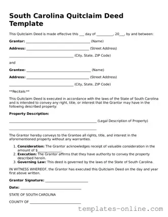 Valid  Quitclaim Deed Template for South Carolina