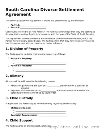 Valid  Divorce Settlement Agreement Template for South Carolina