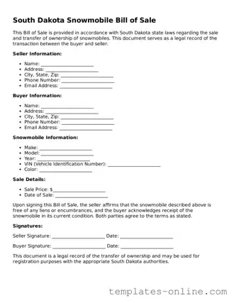 Valid  Snowmobile Bill of Sale Template for South Dakota
