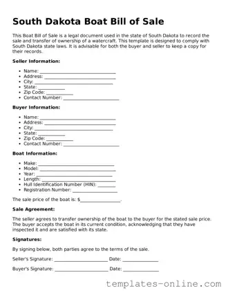Valid  Boat Bill of Sale Template for South Dakota