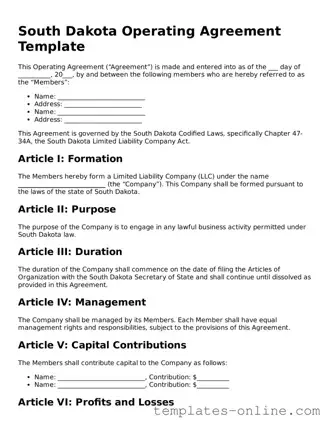 Valid  Operating Agreement Template for South Dakota