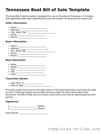 Valid  Boat Bill of Sale Template for Tennessee